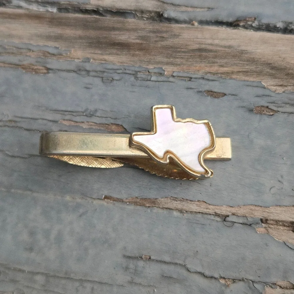 VTG Texas Mother Of Pearl Tie Clip Bar Gold Tone Lone Star State Western NoBrand